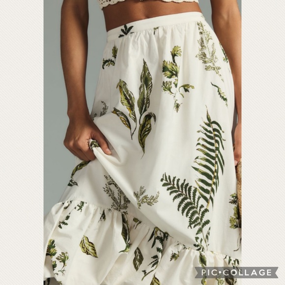 :Price Firm: Anthropologie High-Low Bubble Skirt in Green Pattern - Picture 3 of 12